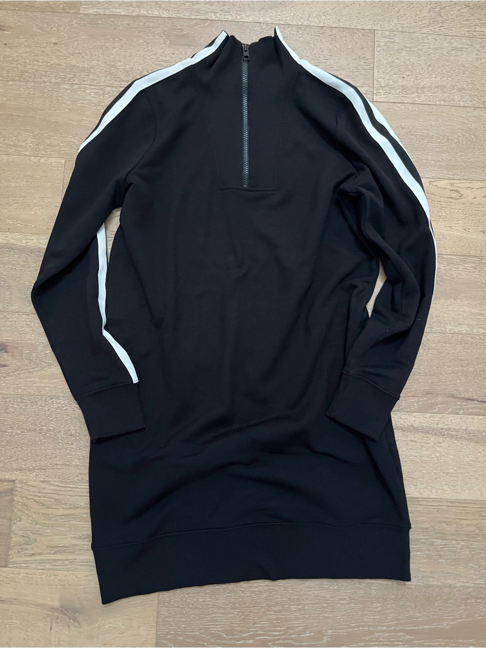 Athleta Black Half-Zip Stripe Sleeve Women's Sweatshirt Dress Tunic